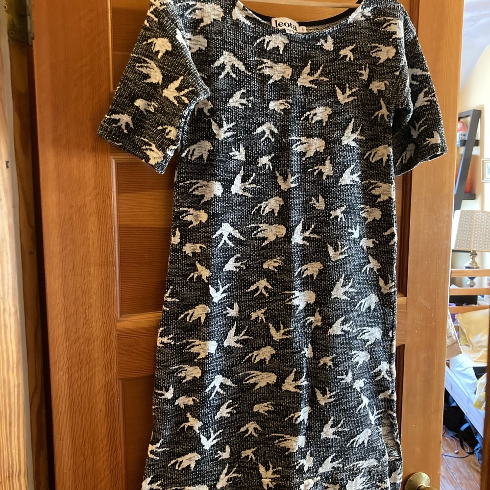 Leota Black and White Bird Print Dress